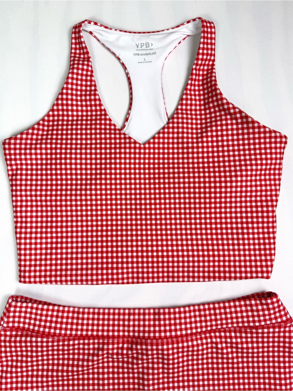 Abercrombie YPB sculptLUX Red Gingham Cropped Tank & Tennis Skort Set Large - Picture 5 of 13